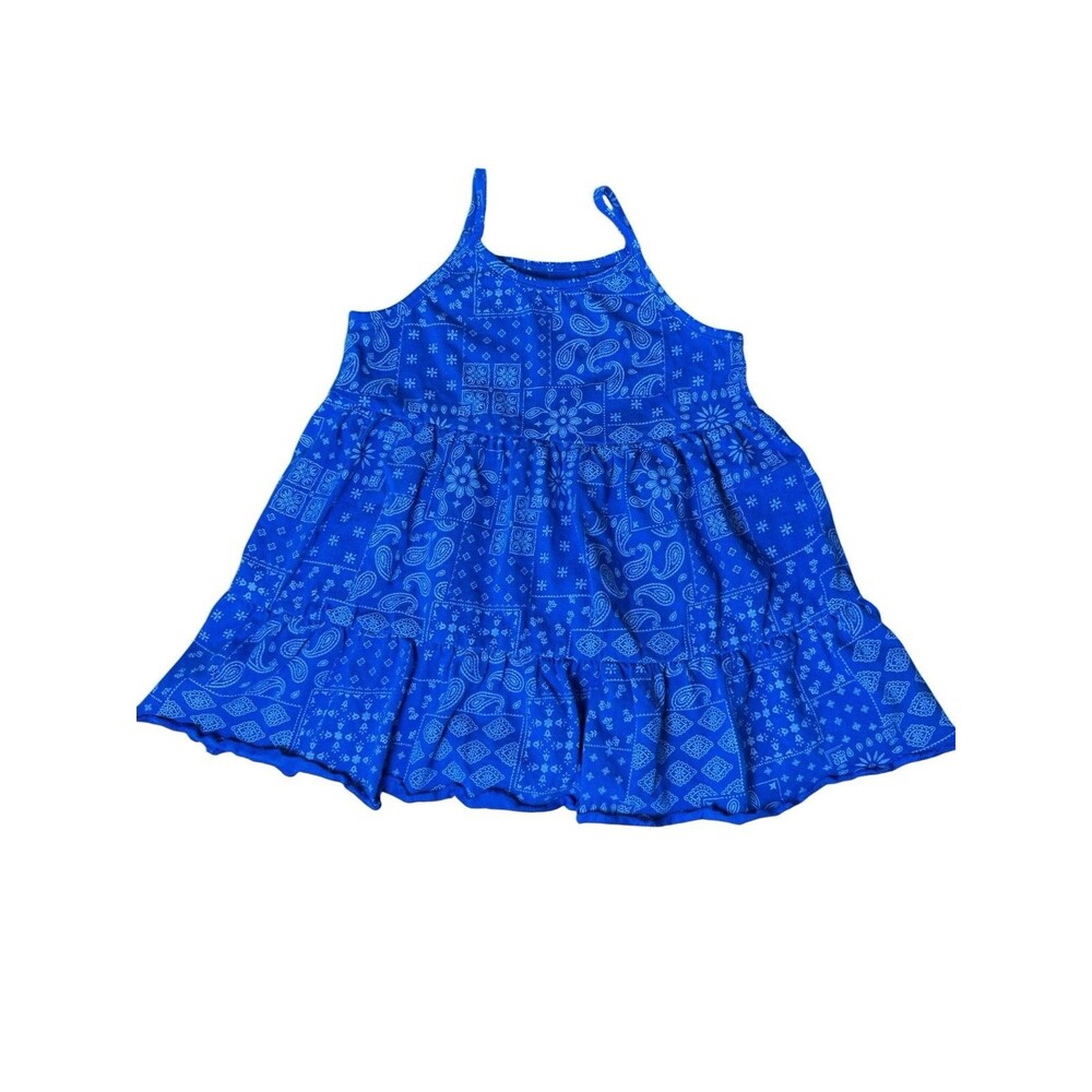 Girls Toddler Wrangler Blue Paisley Bandana Print Tiered Dress Sleeveless 4T